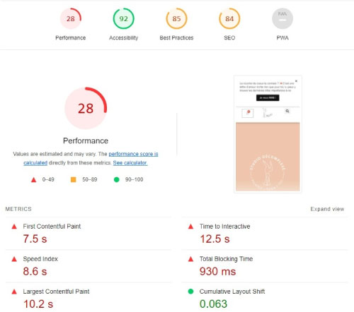 Site internet Annecy - Chiffres lié à l'optimisation d'une page web mal conçue