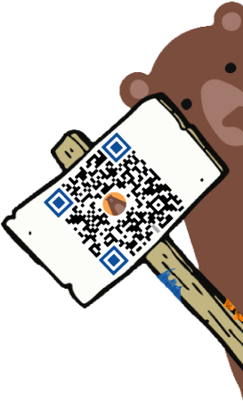 Site internet Annecy - L'Ours du Web tenant un panneau avec un QR code